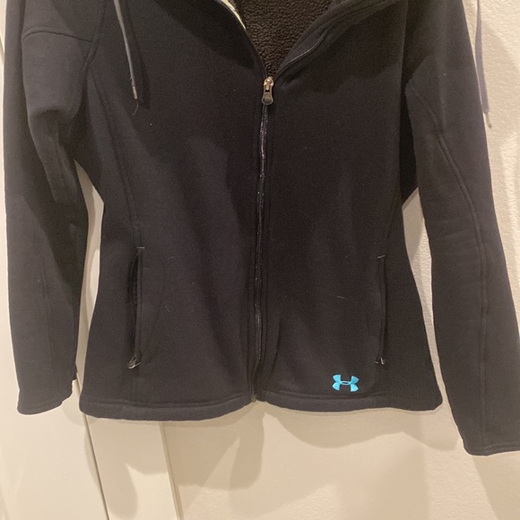 Used Black Under Armour Semi-Fitted Sherpa Zip-Down Coat Jacket Size S Small - Picture 6 of 13
